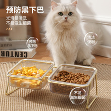 猫碗架高脚铁艺双碗护颈椎喝水防打翻狗狗饭碗宠物用品跨境宠物碗