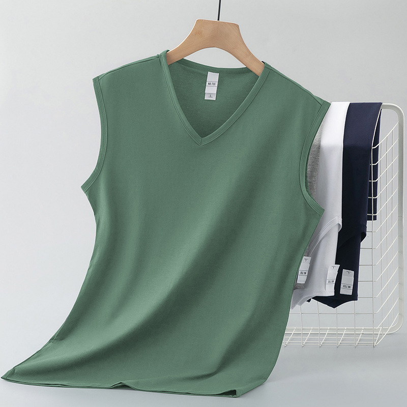 モーダルコットンベストメンズ夏フィットネススポーツベストアイスシルククール速乾抗菌防ダニVネックノースリーブTシャツ