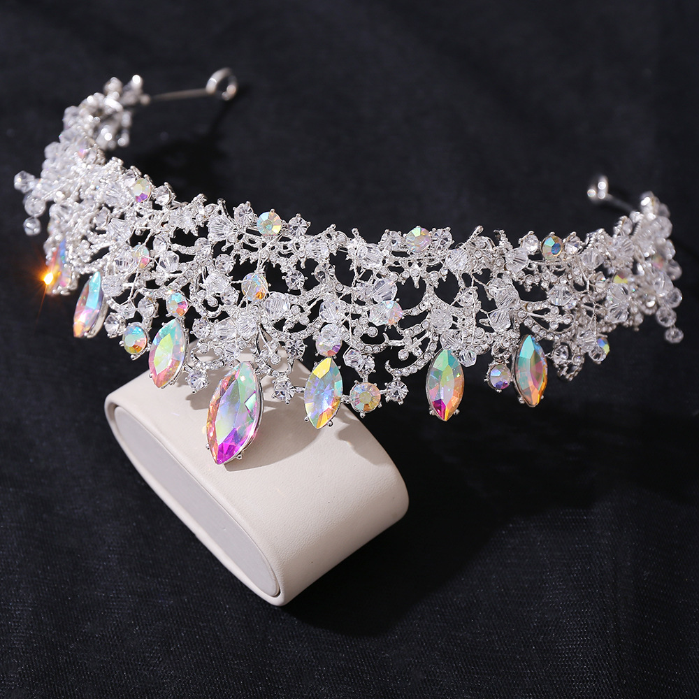 Fashion Water Droplets Crown Alloy Rhinestone Crown 1 Piece display picture 5