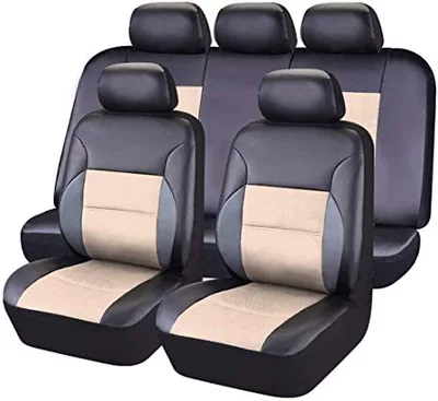 Trade car artificial leather 5-seater | Universal seat cover - beige-2-piece-set-single-seat-in-front-row