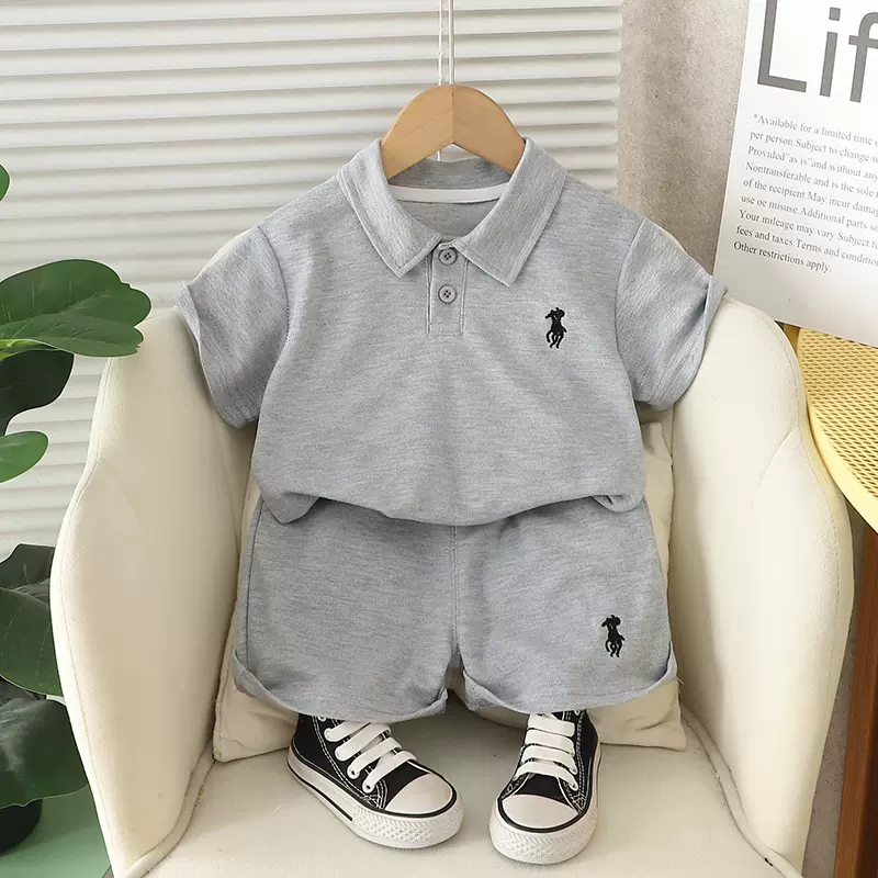 依号童装男童套装2025新款夏季短袖儿童Polo衫刺绣套装男宝宝衣服