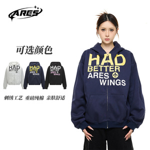 ARESWINGS美式复古字母排版印花正肩开衫卫衣男女设计感休闲情侣