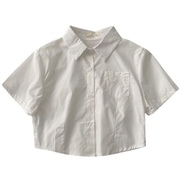Camisa para niños verano nuevo estilo coreano color sólido estilo universitario simple color sólido todo partido medio y grande camisa de manga corta para niños moda
