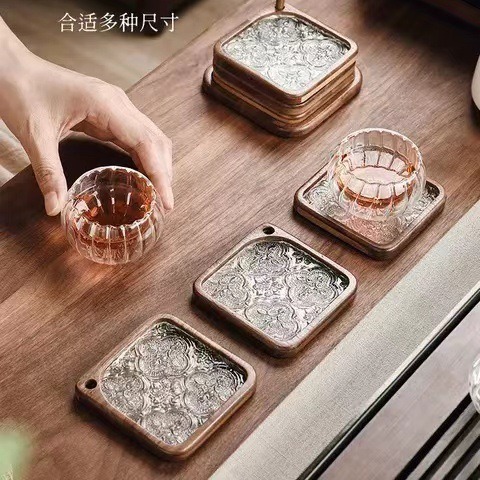 Begonia flor taza almohadilla accesorios de té decoración de mesa de té madera sólida aislamiento térmico almohadilla de té soporte de taza resistente a quemaduras