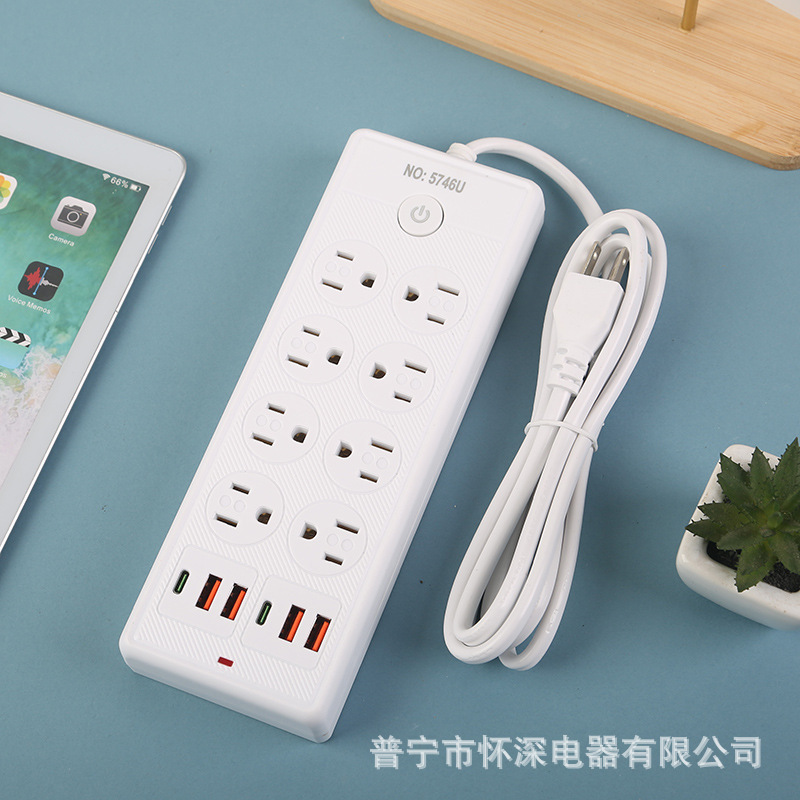 4USB + 2Type-C doble fila enchufe estándar americano de América del Sur México 6FT110V escritorio de oficina en el hogar