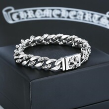 潮轩克罗心十字架纯银手链男帅气权志龙同款朋克复古霸气十字手链