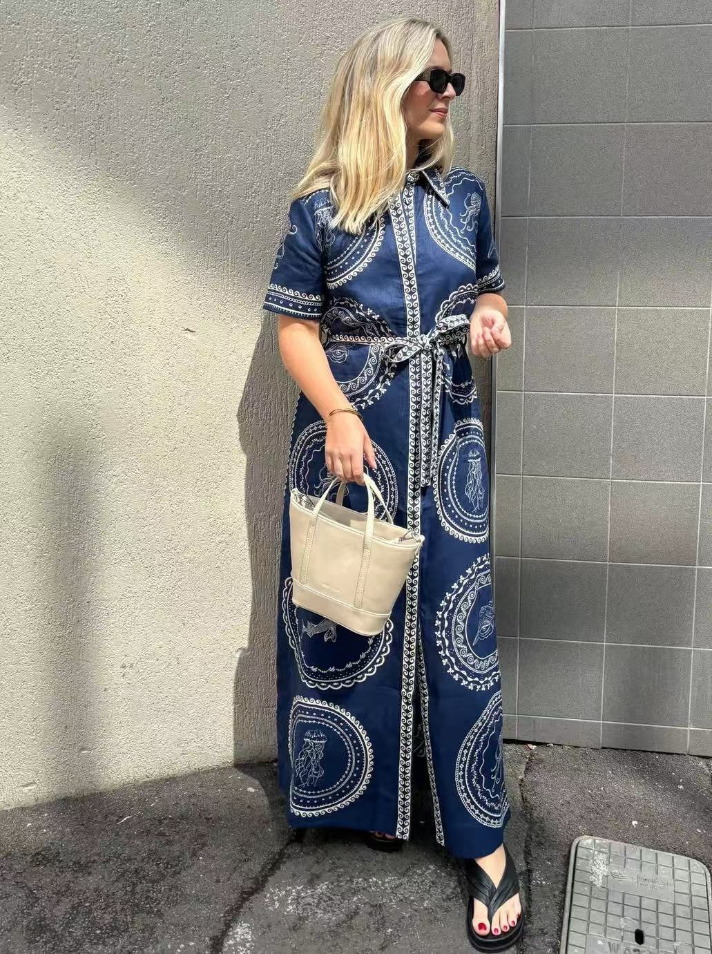 Women's Gender Vacation Style S, XXL Size Wholesale Women's Vacation Printing Casual Daily Shirt Collar Short Sleeve Shirt Dress