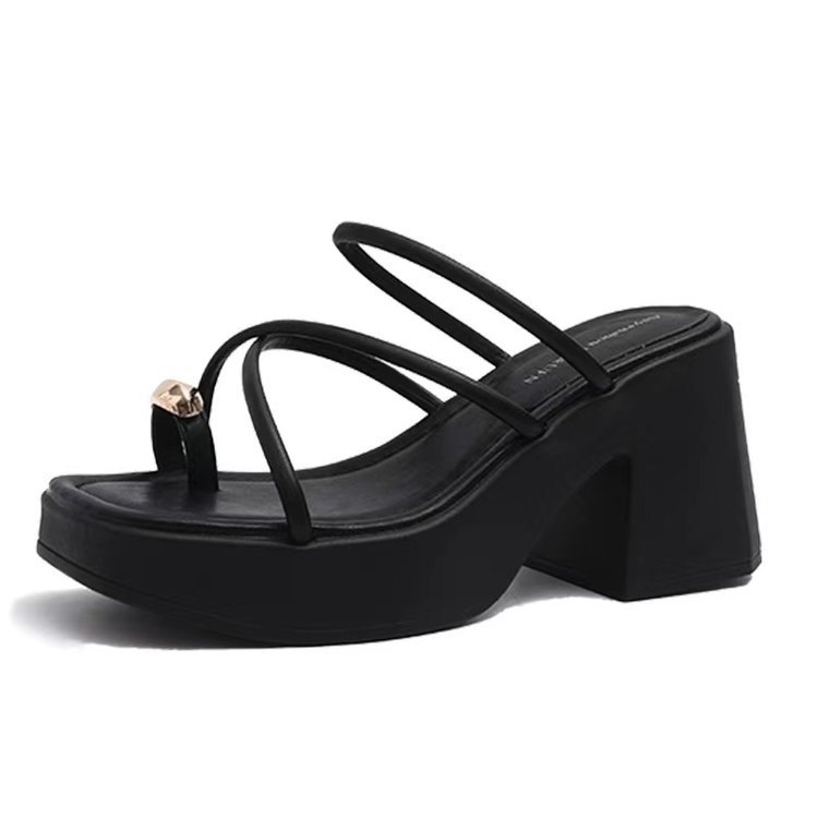 Sandalias de tacón alto de temperamento de celebridad de Internet, suela gruesa para mujer, nueva moda de verano, sandalias y zapatillas de tacón grueso para mujer