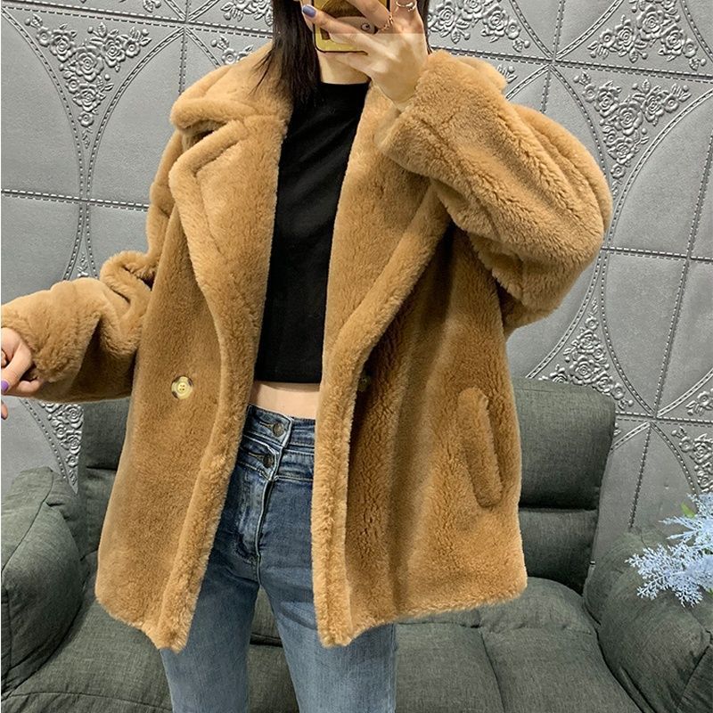 Damen Kunstfellmantel Gefüttert Warm Kurze Jacke Im Kaschmir Look_voghion.com