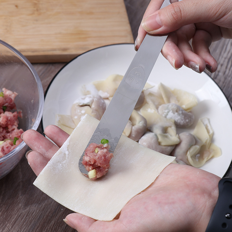 Wonton relleno agitación cuchara plana herramientas de cocina fábrica al por mayor 304 Acero inoxidable dumpling cuchara de relleno