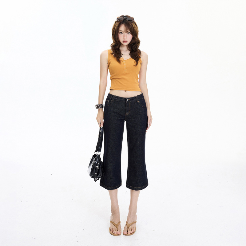 Childish Orange # Original Color Retro Low-Waist Flared Jeans for Women, Slim Fit, Flattering, Fashionable, Versatile, Cropped Bell-Bottom Pants.