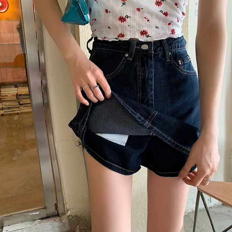 大码裙裤胖mm设计感小众牛仔辣妹短裙子防走光梨型身材显瘦半身裙