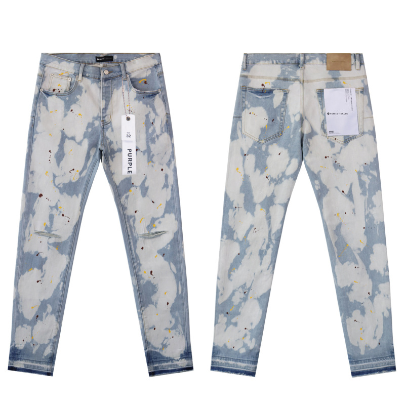 跨境欧美PurpleBrand牛仔裤jeans水洗做旧复古破洞泼墨潮流直筒|undefined