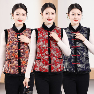 Mother's Winter Wear Vintage Buckle Cotton Vest Middle-aged and Elderly Mother's Cotton Winch Vest Grandma's Warm Outer Wear Vest