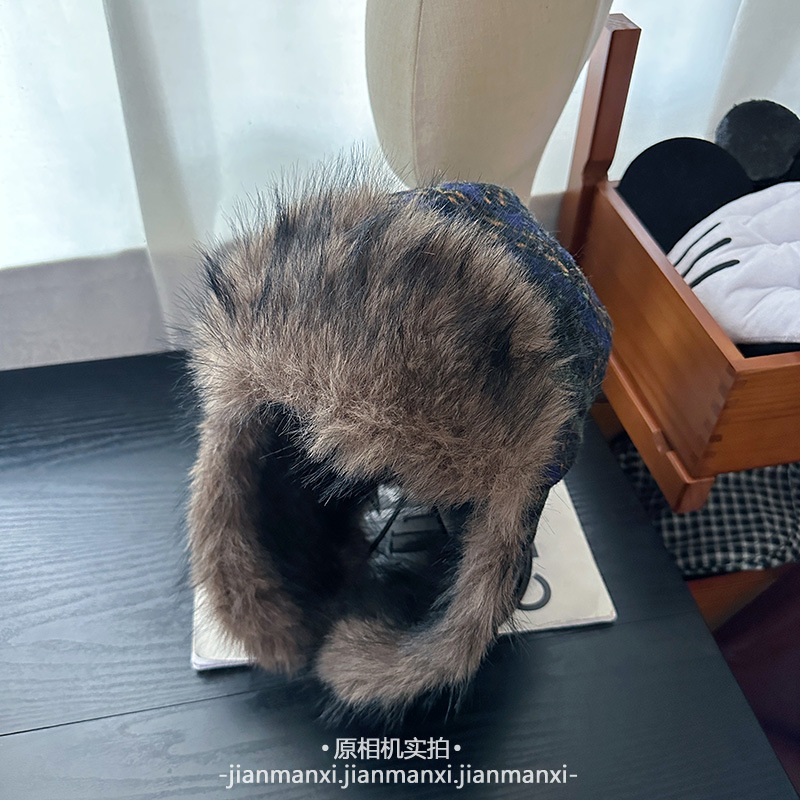 东北品质冬季格子雷锋帽保暖抗寒哈尔滨洋气毛绒防风骑行帽护耳帽|undefined
