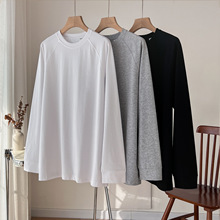 实力工厂遮臀中长款T恤圆领单穿叠穿打底衫女士宽松显瘦长袖棉T恤