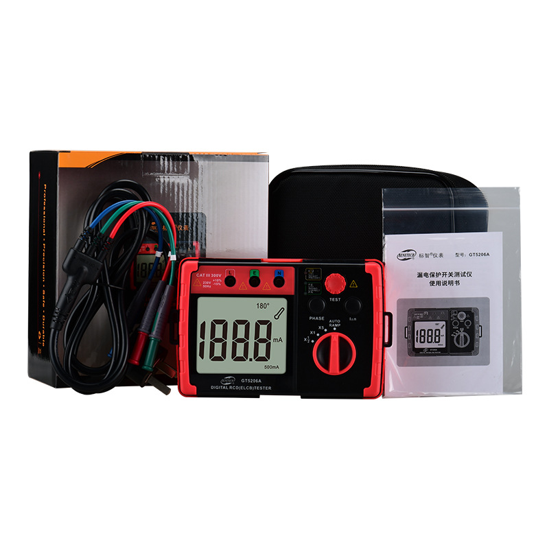 5206A漏电开关测试仪漏电保护器线路漏电检测仪AUTO RAMP功能