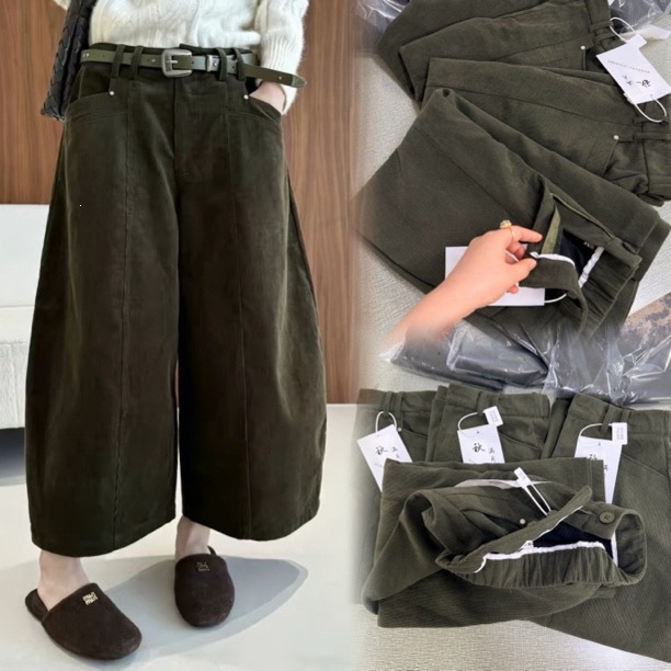 High-waisted, slimming, versatile yellow corduroy wide-leg pants for women, 2026 autumn/winter new style, cropped, curved-leg casual pants