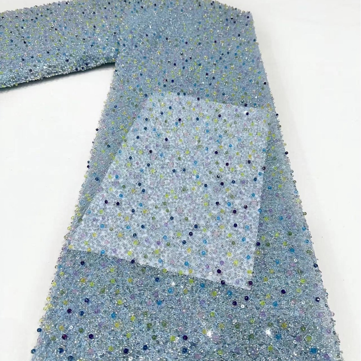 Comercio exterior transfronterizo especial para vestido de boda cuentas de tubo bordado tela europea y americana vestido de noche tela de malla esquinilla