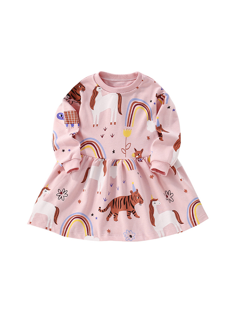 Malwee vestido de niñas nuevo otoño europeo y americano niño de cuello redondo de mangas largas vestido de niña