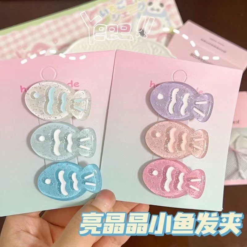 可爱闪粉鲷鱼烧发夹亮晶晶夏日透明小鱼刘海夹卡通百搭少女头饰女|undefined