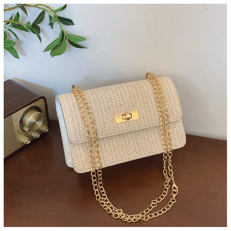112g Weight Sewing Thread Fashion Element Lock clasp Closure Type Single Shoulder Strap Strap Type Straw Bag Bags Type Casual Occasion Straw Material Solid Color Pattern Spring&Summer Season Women's Gender Vacation Style Square Shape Women's Straw Solid Color Vacation Sewing Thread Square Lock Clasp Straw Bag 14