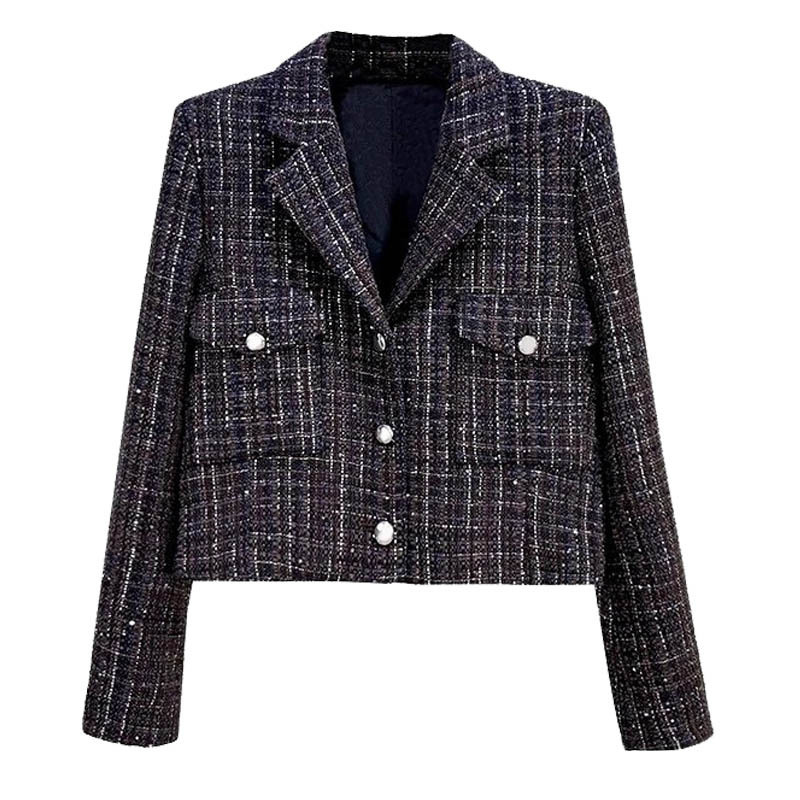 French m Home 2025 Autumn and Winter Plaid Tweed Jacket Women's Short Long-Sleeved Retro Small Suit