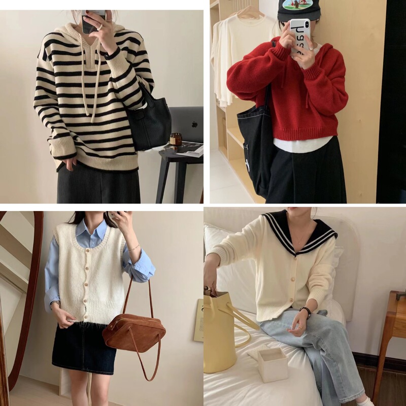 Processing Thirteen Lines 2024 Design Sense Sweater Women's Autumn and Winter Korean Knitted Sweater Pullover Cardigan Jacket