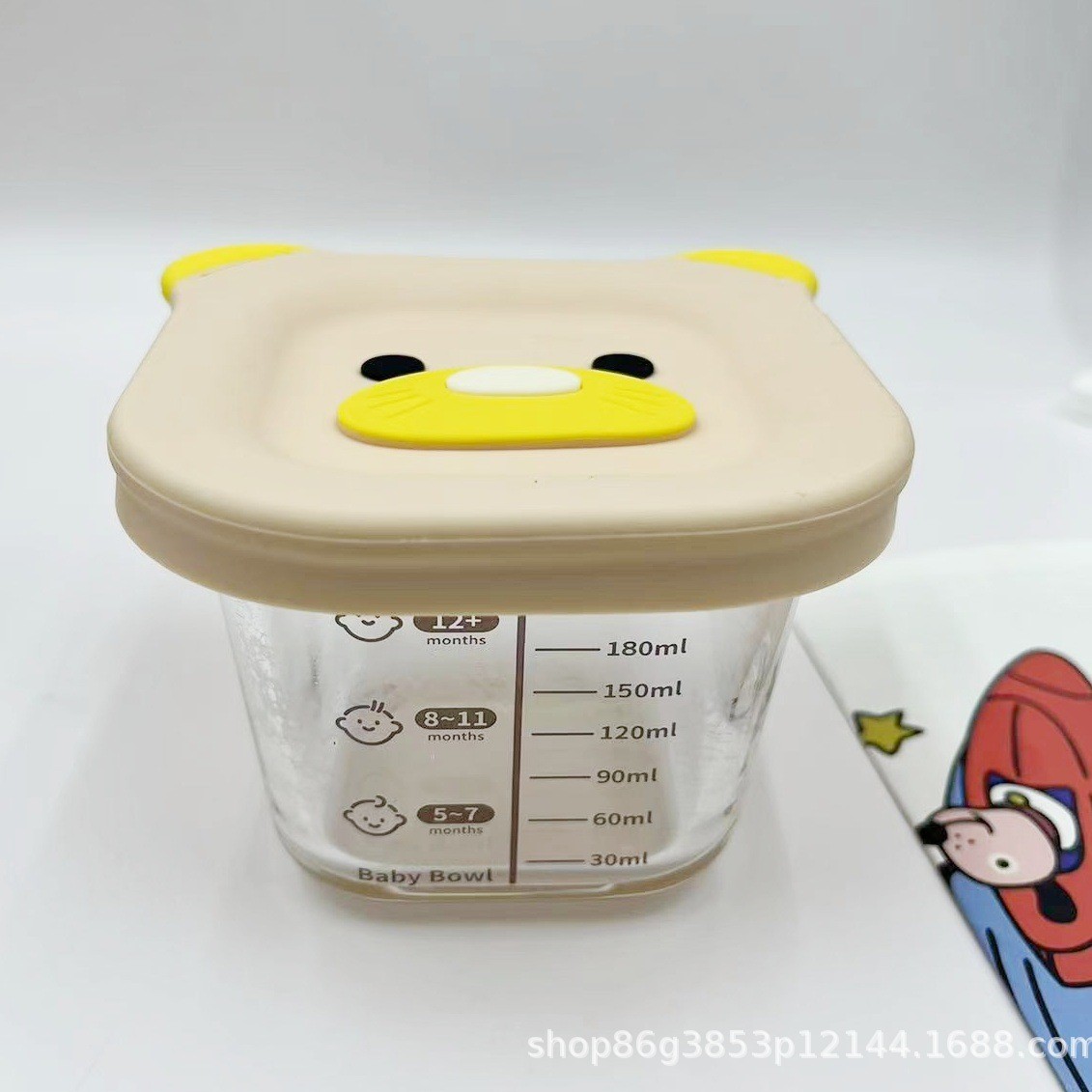Cubierta de silicona de oso 240ml de alta borosilicona, caja de preservación de alimentos suplementarios, cubierta para bebés, caja de almuerzo, sellado fresco