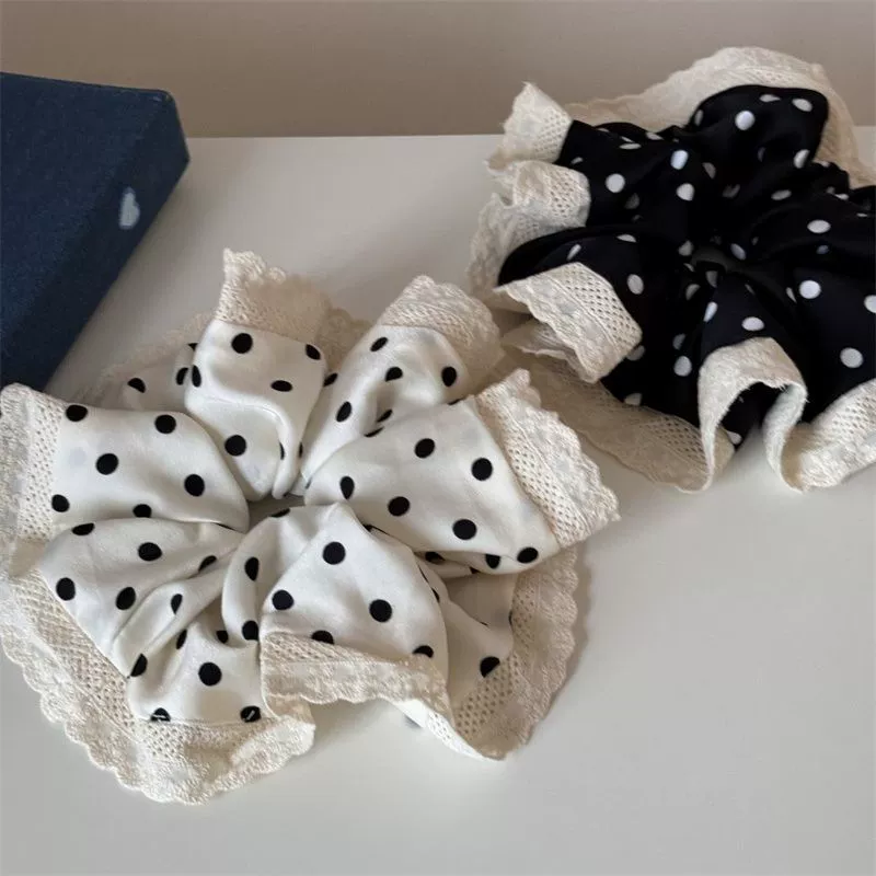 Новая кружевная резинка для волос в горошек в стиле Chanel для девочек, подходящая для хвостиков, повседневная универсальная резинка для волос в виде пучка.