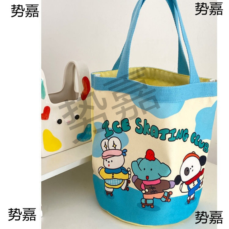 可爱插画水桶手提韩风少女心妈咪便当袋上班小拎包童趣涂鸦帆布包|undefined