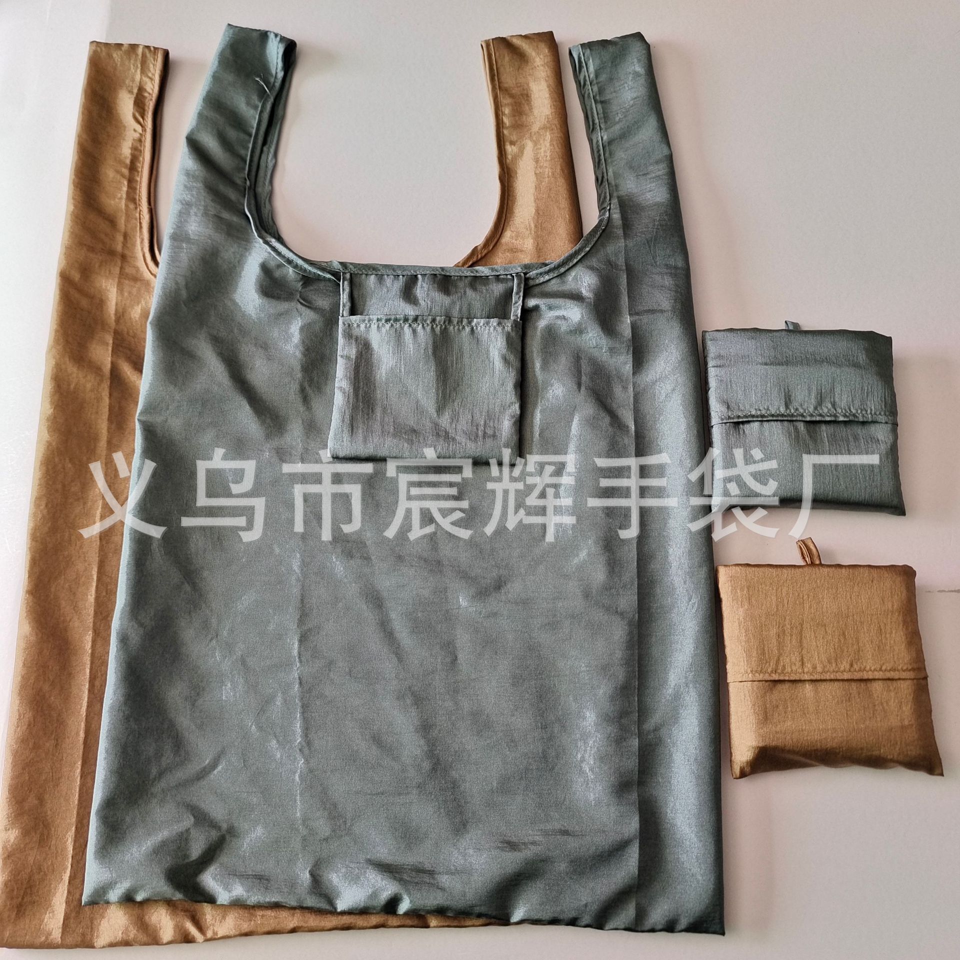 210T nylon tejido arrugado bolsas de compras plegables bolsa de almacenamiento ecológica bolsas plegables de poliéster publicidad bolsa portátil personalizada