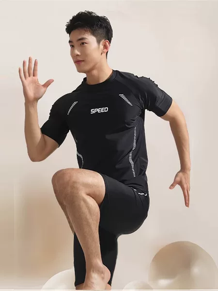 Men's Swimwear Swimming Trunks suit New Boys Teenager Professional Swimming Training Quick-drying Short-sleeved Top Swimwear