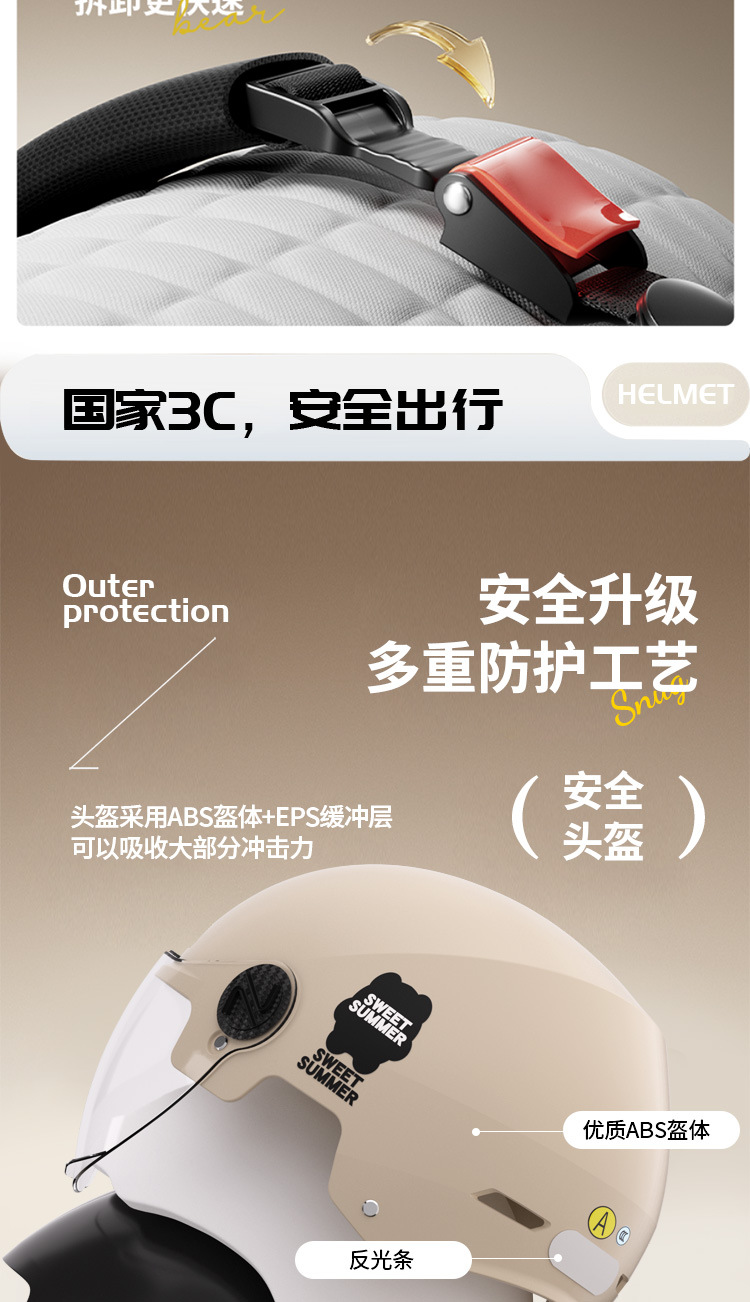 New national standard electric battery car 3C helmet four seasons universal men's and women's motorcycle helmet summer sunscreen half helmet