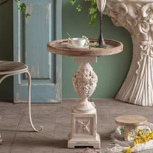 美式复古罗马柱雕花茶几民宿实木沙发角几欧式阳台客厅法式小圆桌