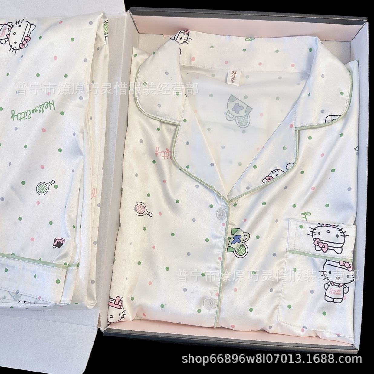 Pijama de verano nuevo hielo pantalones cortos de mangas cortas de dibujos animados KT gato coreano dormitorio de estudiantes ropa delgada set