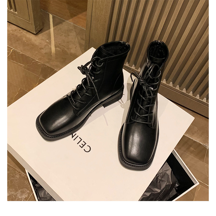 Women's Square Toe Ankle Boots With Thick Heels Martin Style_voghion.com