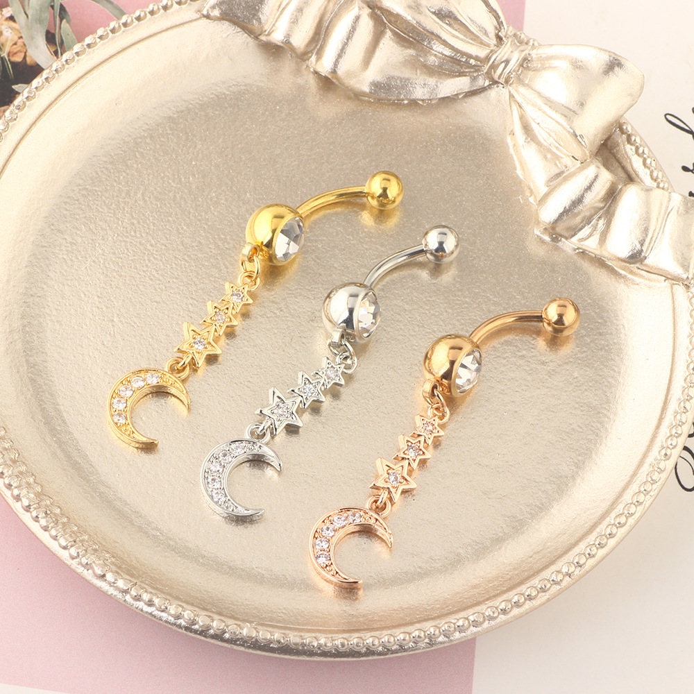 Korean Star Moon 316L Surgical Steel Belly Button Ring CZ Small Jewelry Water Drop Zircon Nail Ring detail image 8