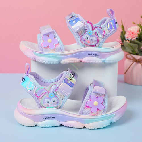 Girls Sandals  Summer New Children's Sports Fashion Princess Bunny Polyurethane Soft Sole Beach Shoes