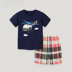 AostaBetty歐美風格短袖T恤套裝夏季男童套裝針織棉卡通兩件套