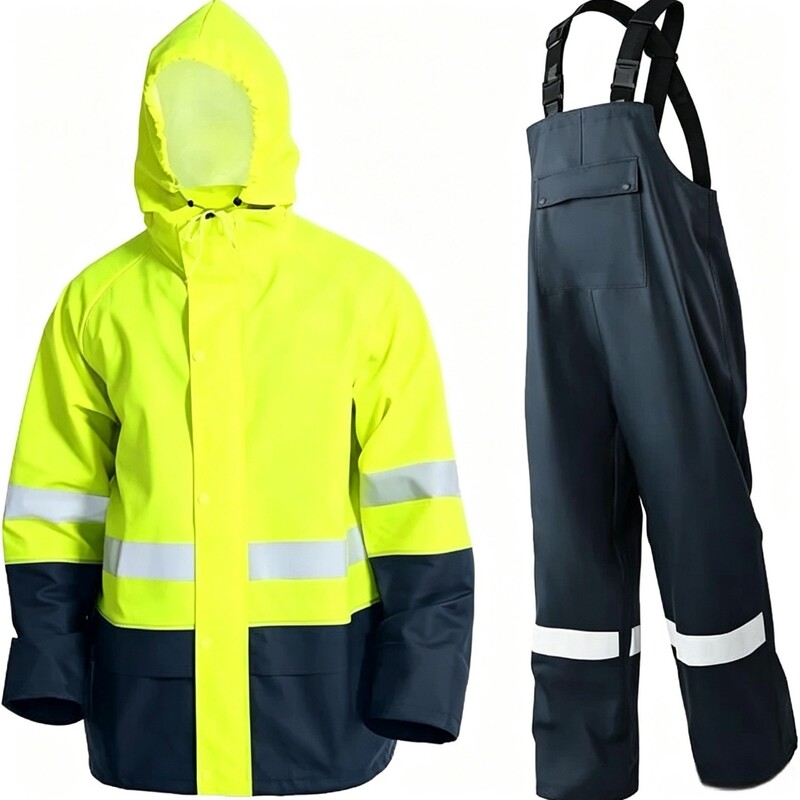 Reflective rain suit, waterproof rain pants and rain jacket two-piece set, rainproof workwear for construction and municipal work