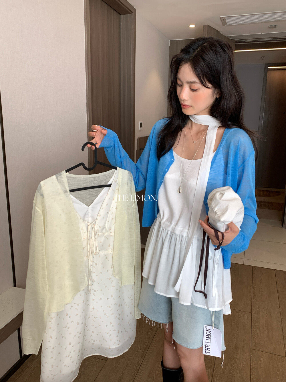 Áo cardigan nữ dệt kim Tencel mỏng nhẹ, phong cách Pháp, chống nắng mùa hè, dáng suông tôn dáng — Áo khoác vàng nhạt, Áo khoác xanh lam, Áo khoác hồng nhạt, Áo khoác xám đậm chi tiết 16