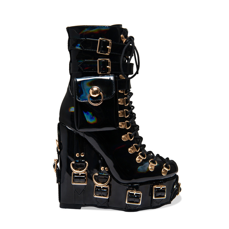 European and American Foreign Trade Spice Girl Halloween Gothic Style Leather Bag Buckle Wedge Heel Thick Sole High Heel Large Size Women's Short Boots B510-10 European and American Foreign Trade Spice Girl Halloween Gothic Style Leather Bag Buckle Wedge Heel Thick Sole High Heel Large Size Women's Short Boots B510-10