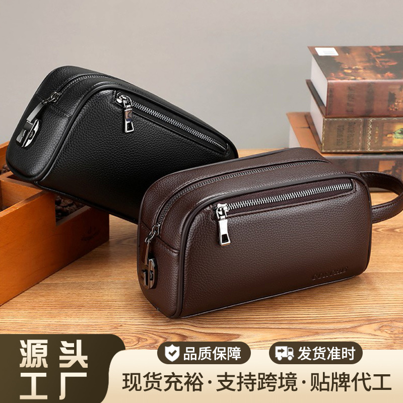 Wholesale men's clutch bag with password lock, large capacity business casual handbag, soft leather multi-pocket handbag for men