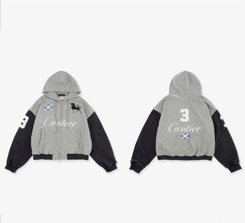 G/R 25ss重工拼色做旧破坏复古刺绣战马拉链帽衫|undefined