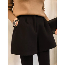 孕妇毛呢裤秋冬简约时尚宽松孕期外穿潮妈阔腿孕妇托腹短裤靴裤子