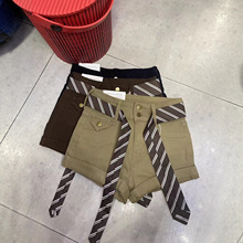 夏季新款小众设计感领带背带连体短裤女韩系宽松显瘦阔腿短裤7019