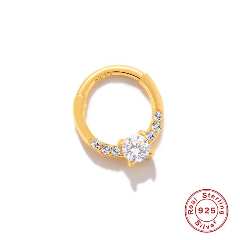 S925 plata de ley relámpago súper flash con incrustaciones de joyas de perforación estilo europeo y americano INS estilo francés exagerado mini pendientes pequeños anillo de nariz