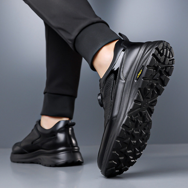 Giày lười nam da bò thật mũi tròn, đế PU êm nhẹ chống trượt, phong cách thể thao casual — D1806 Đen