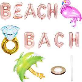 BEACH BACH火烈鸟铝箔气球夏威夷单身派对生日派对装饰跨境热卖